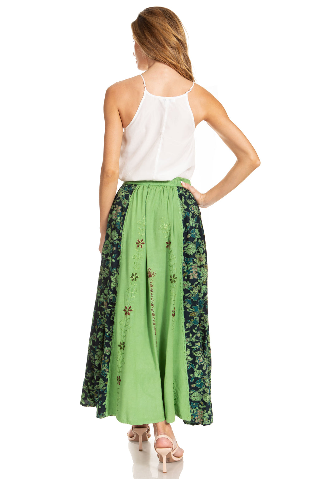 Sakkas Maran Women's Boho Embroidery Skirt with Lace Elastic Waist and Pockets