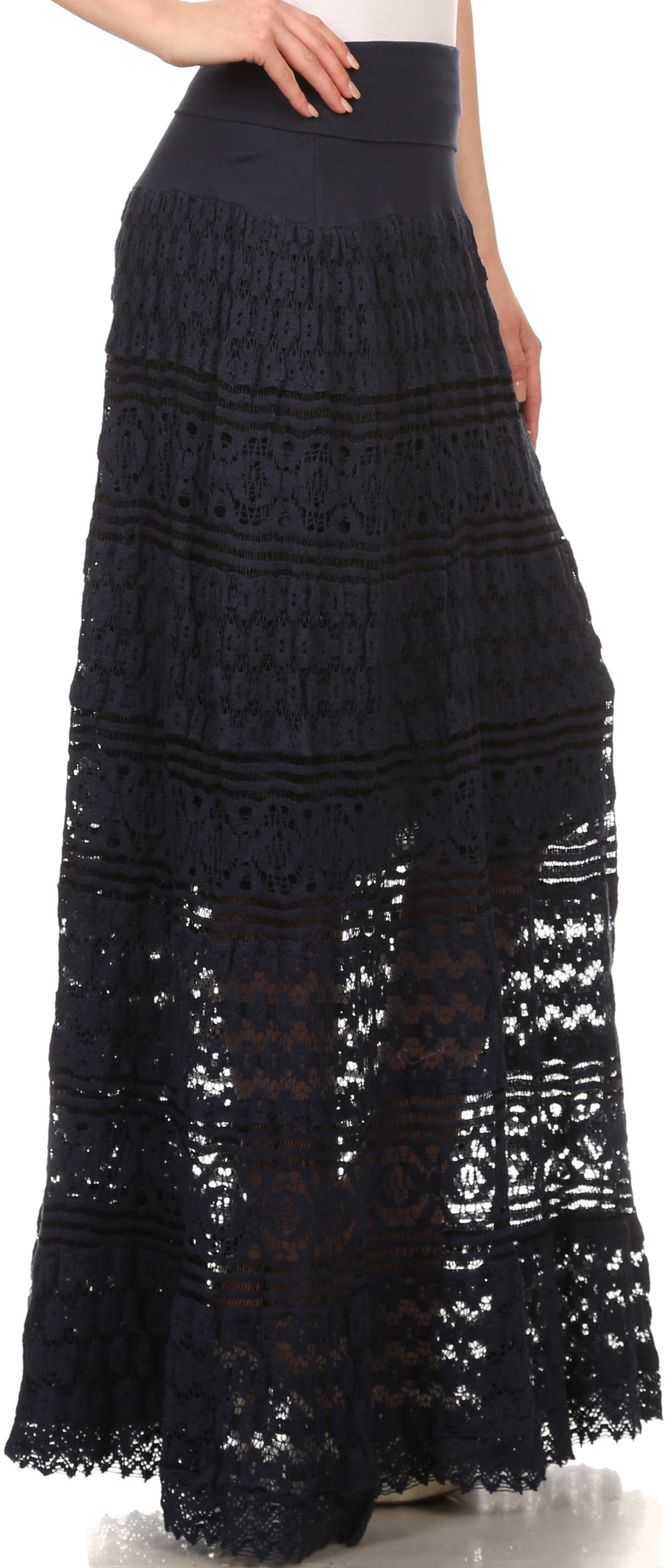 Sakkas Leo Long Tall Lined Embroidered Bohemian High Or Low Waist Foldover Skirt
