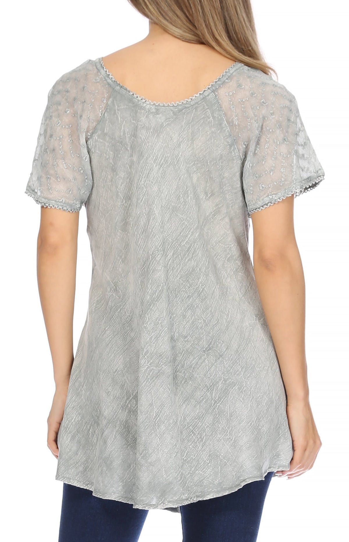 Sakkas Ellie Sequin Embroidered Cap Sleeve Scoop Neck Relaxed Fit Blouse