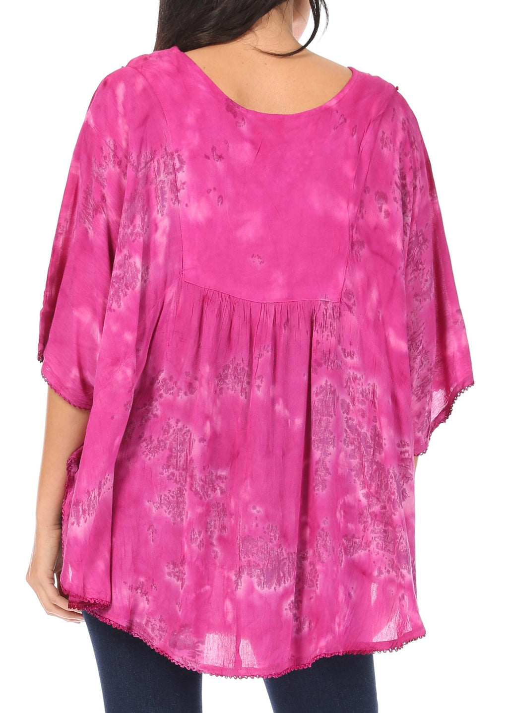 Sakkas Cleeo Long Wide Tie Dye Lace Embroidered Sequin Poncho Blouse Top Cover Up