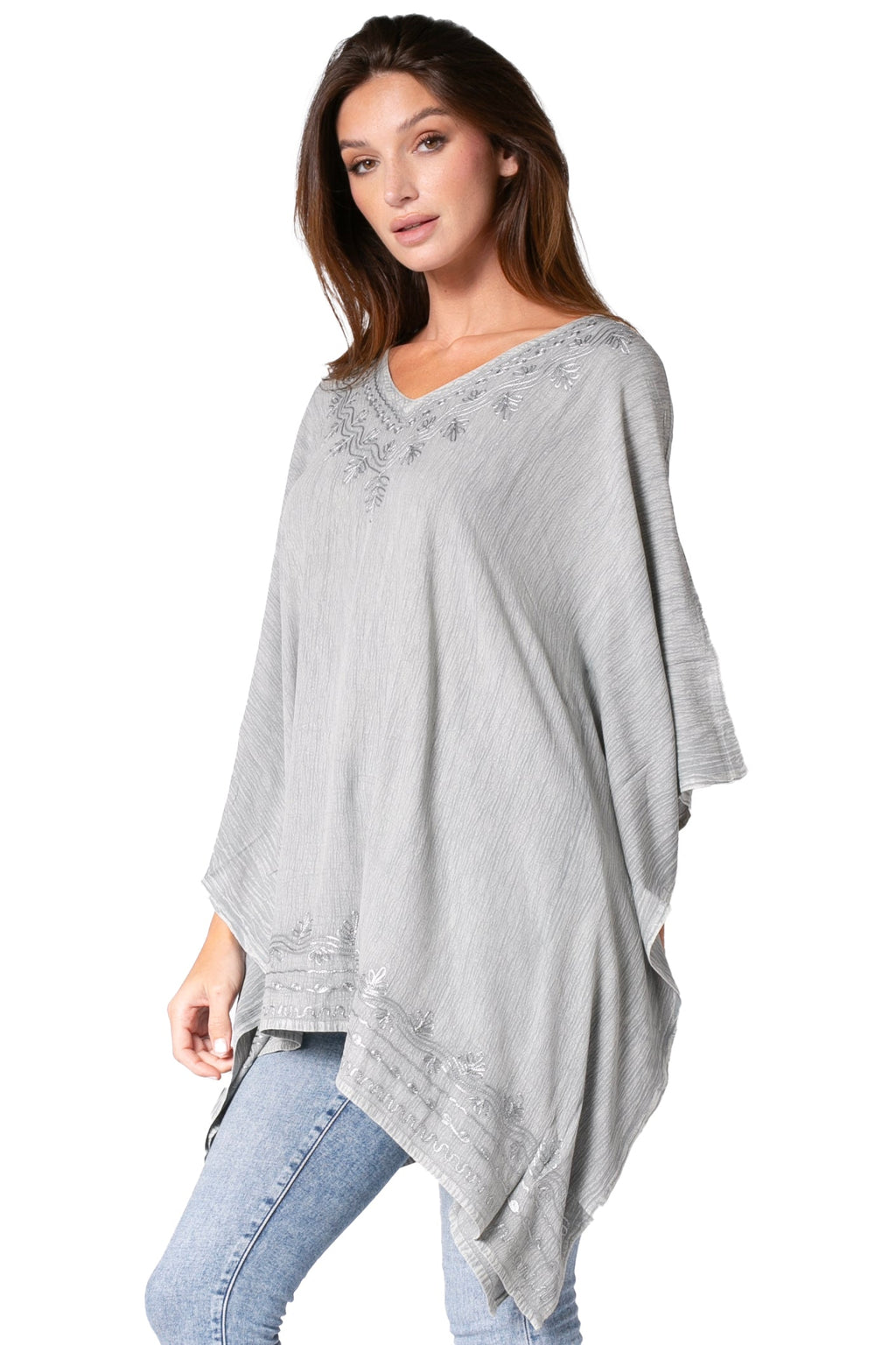 Sakkas Regina Women's Lightweight Stonewashed Poncho Top Blouse Caftan Cover up