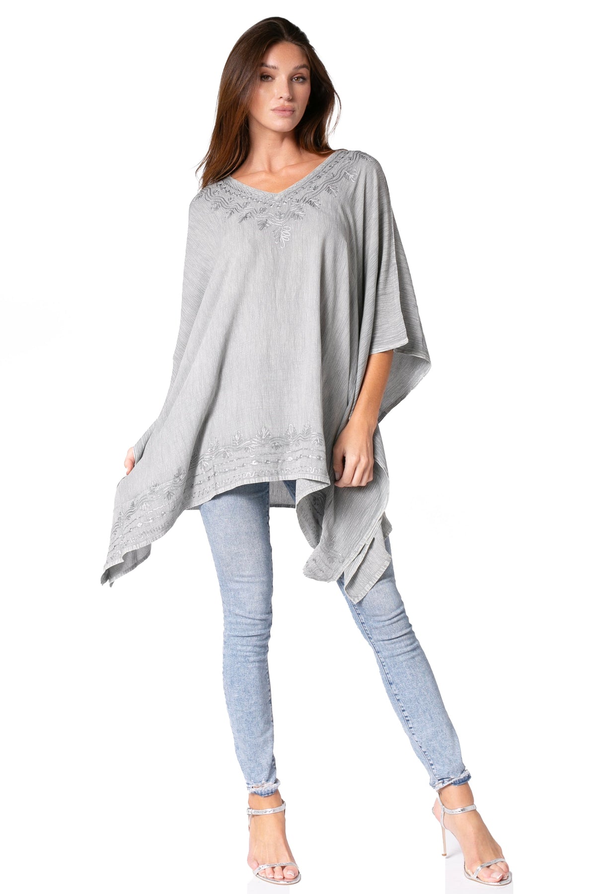 Sakkas Regina Women's Lightweight Stonewashed Poncho Top Blouse Caftan Cover up