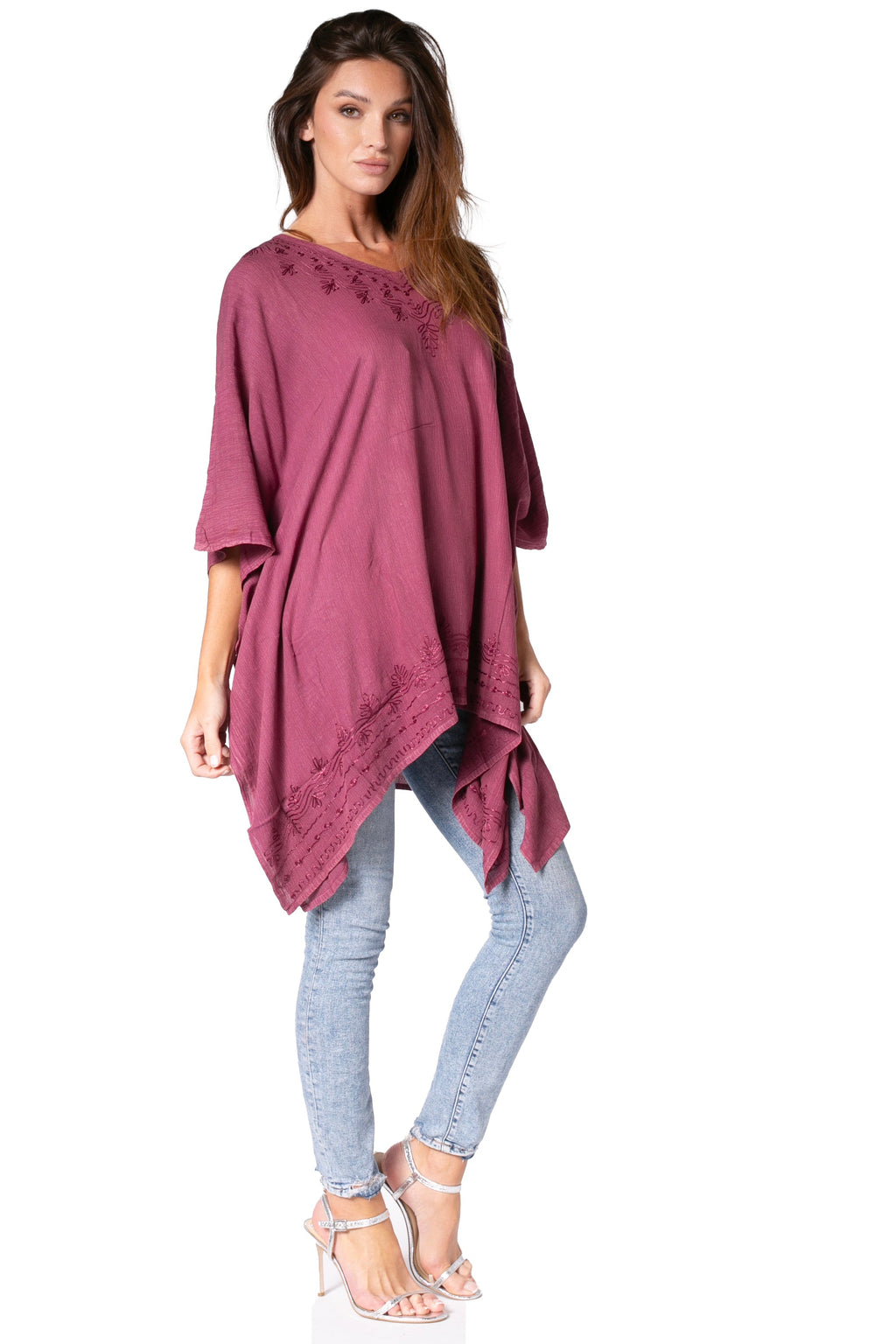 Sakkas Regina Women's Lightweight Stonewashed Poncho Top Blouse Caftan Cover up