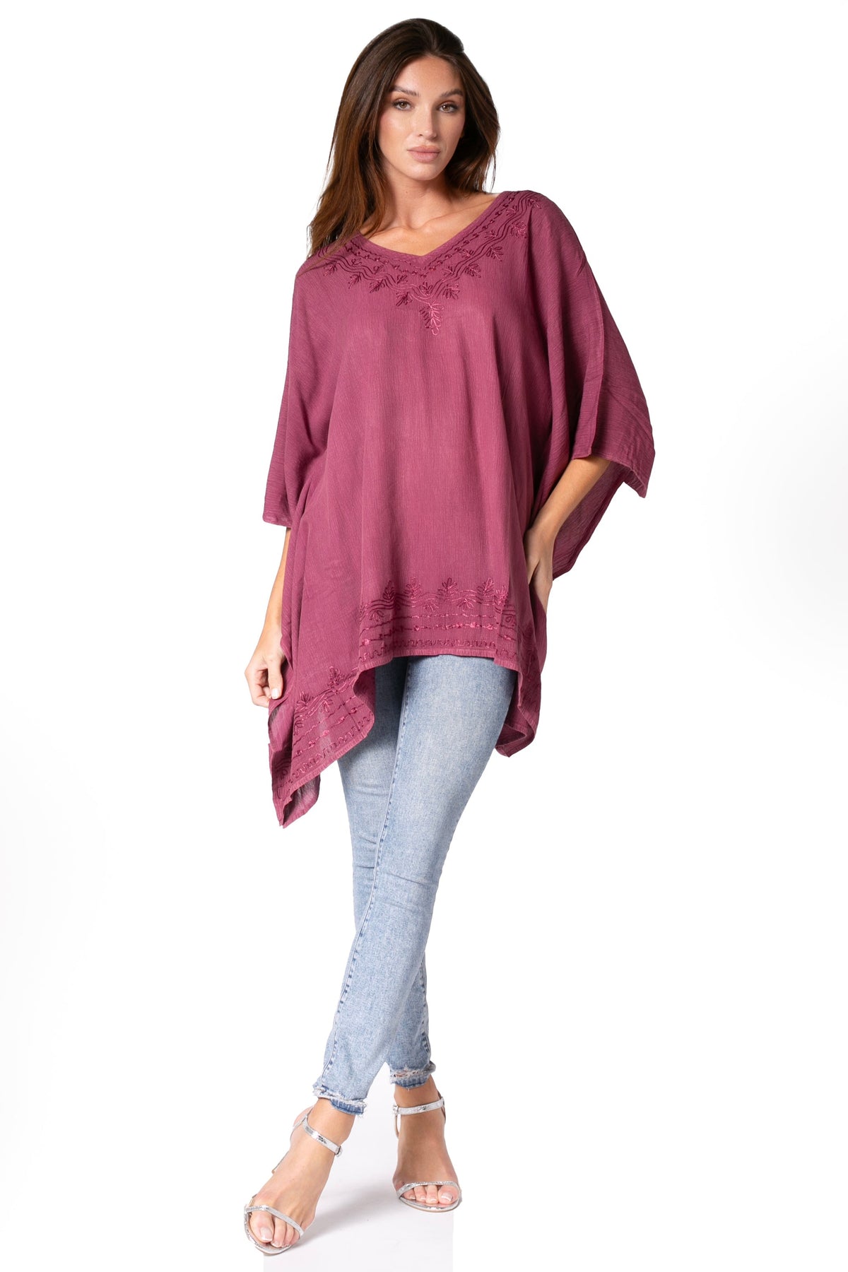 Sakkas Regina Women's Lightweight Stonewashed Poncho Top Blouse Caftan Cover up