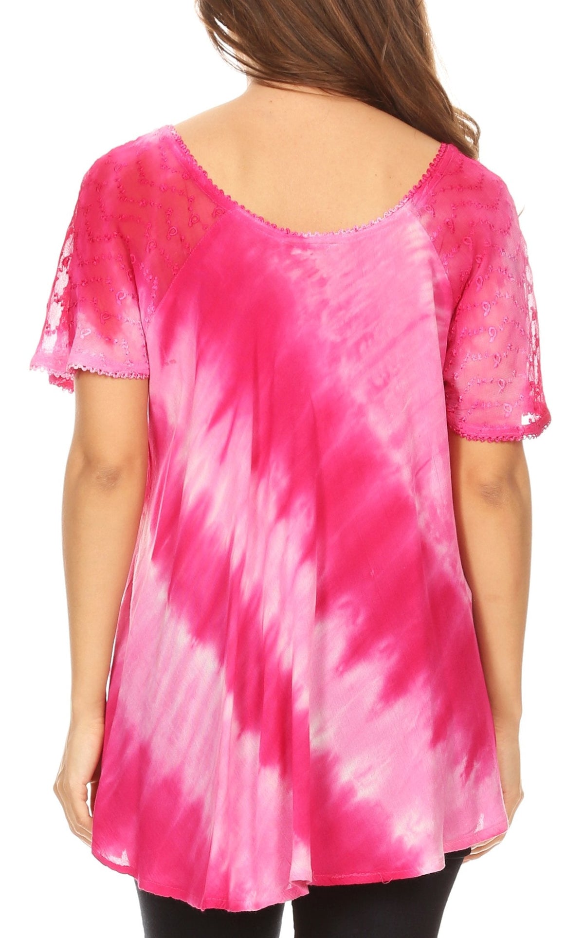 Sakkas Flavia Womens Everyday Blouse Top with Tie-dye & Block Print Light and Soft