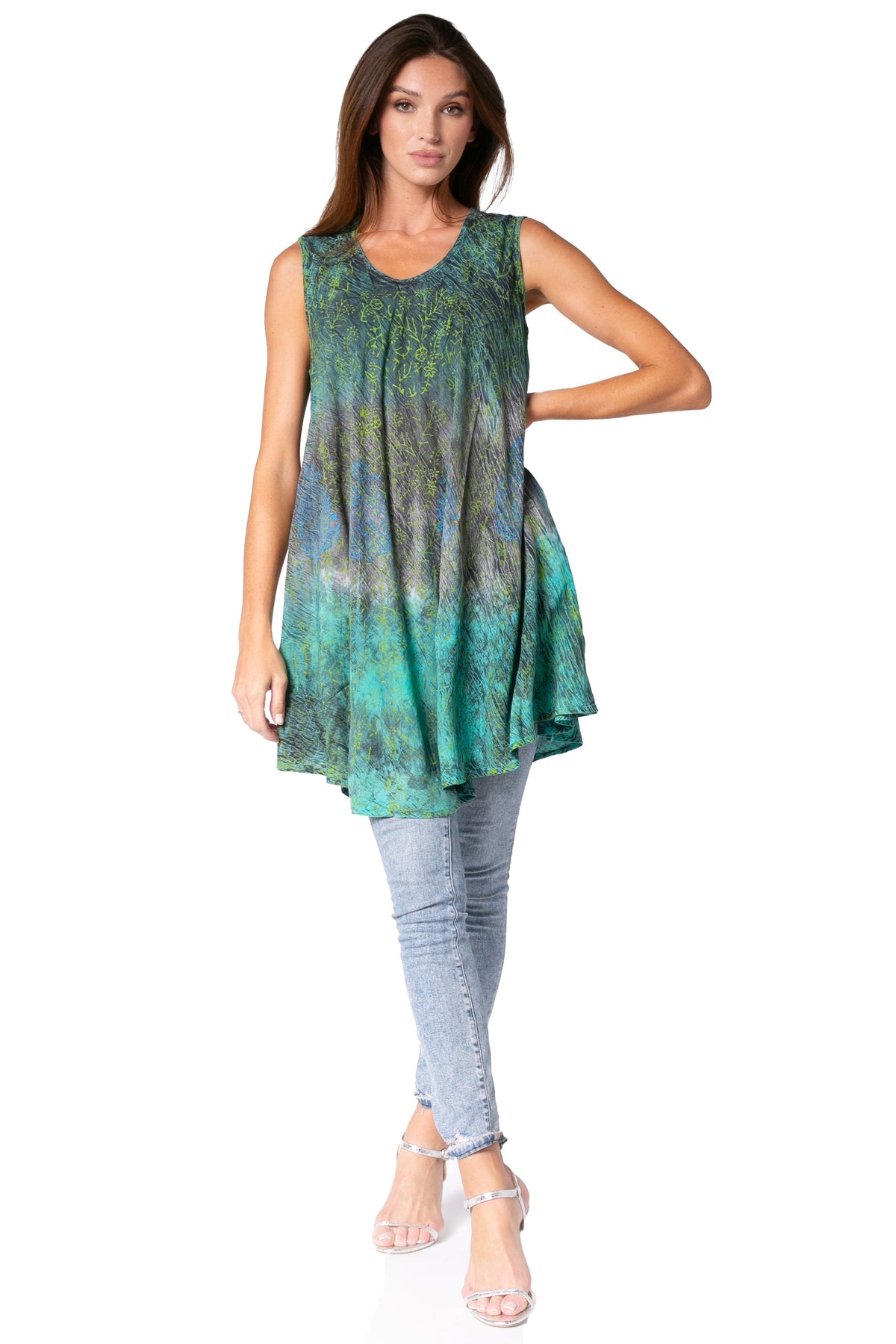 Sakkas Isabela Womens Everyday Summer Sleeveless Tank Top Tie-dye & Block Print