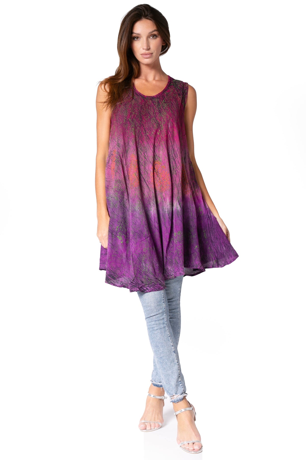 Sakkas Isabela Womens Everyday Summer Sleeveless Tank Top Tie-dye & Block Print