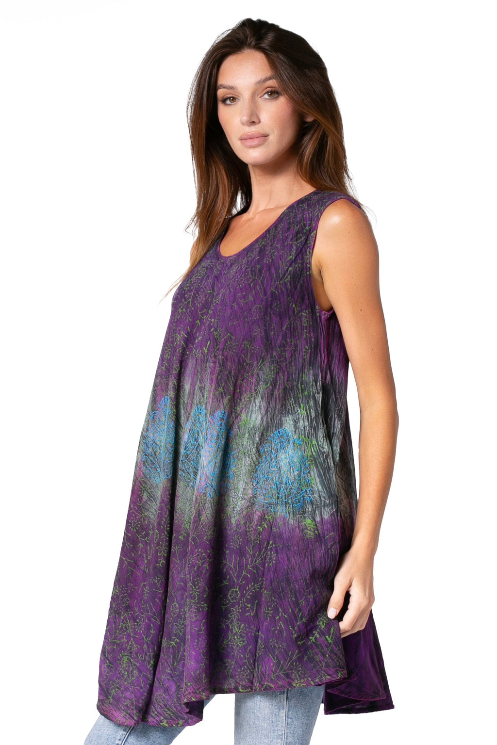 Sakkas Isabela Womens Everyday Summer Sleeveless Tank Top Tie-dye & Block Print