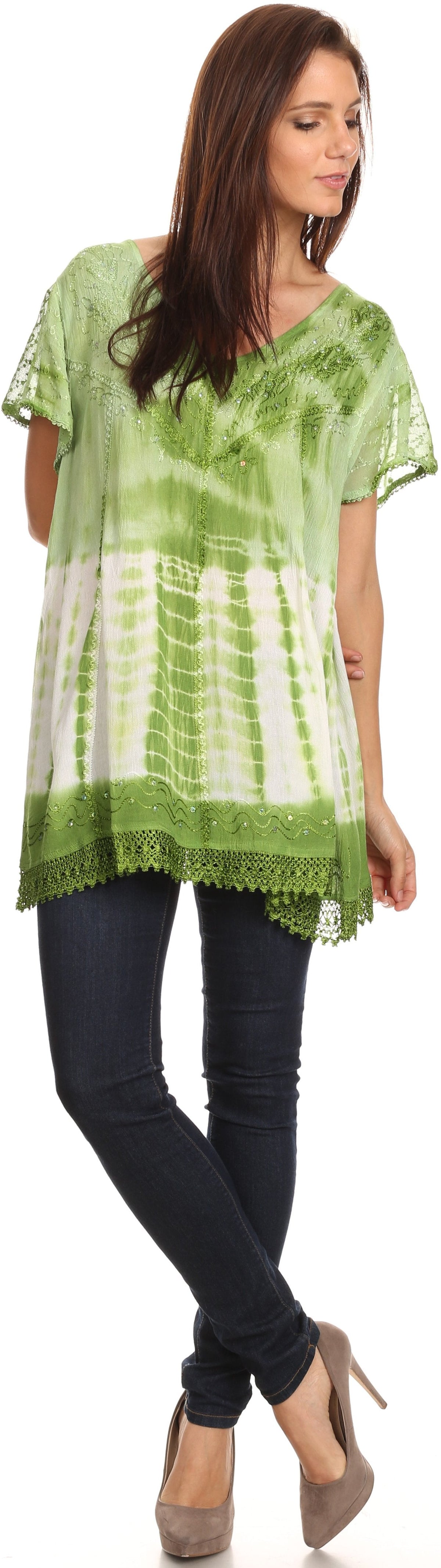 Sakkas Violet Embroidery Tie Dye Sequin Accents Blouse / Top