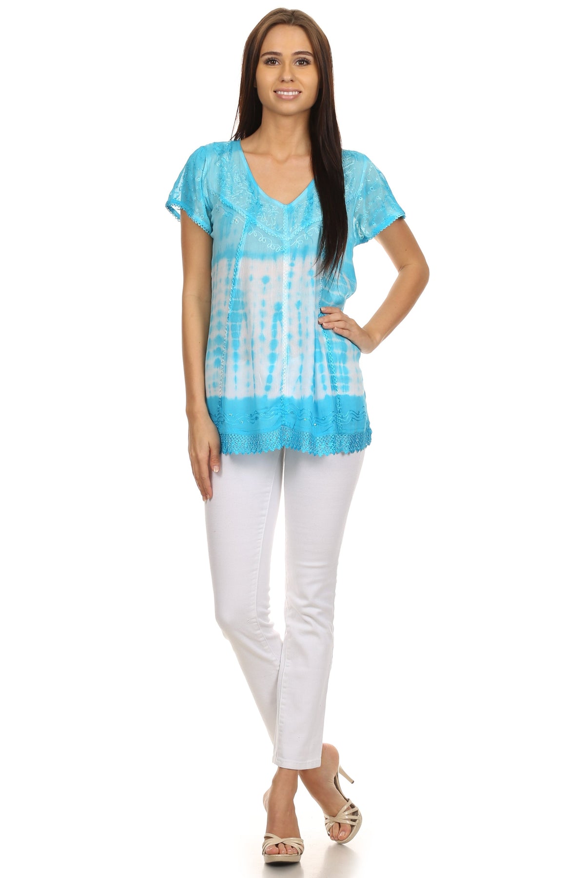 Sakkas Violet Embroidery Tie Dye Sequin Accents Blouse / Top