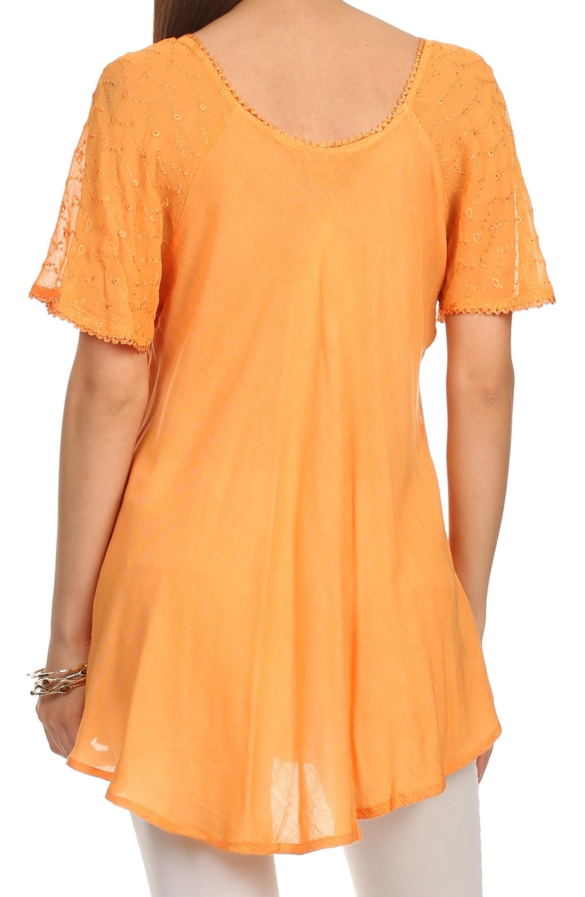 Sakkas Albina Island Relaxed Fit Embroidery Cap Sleeves Blouse / Top