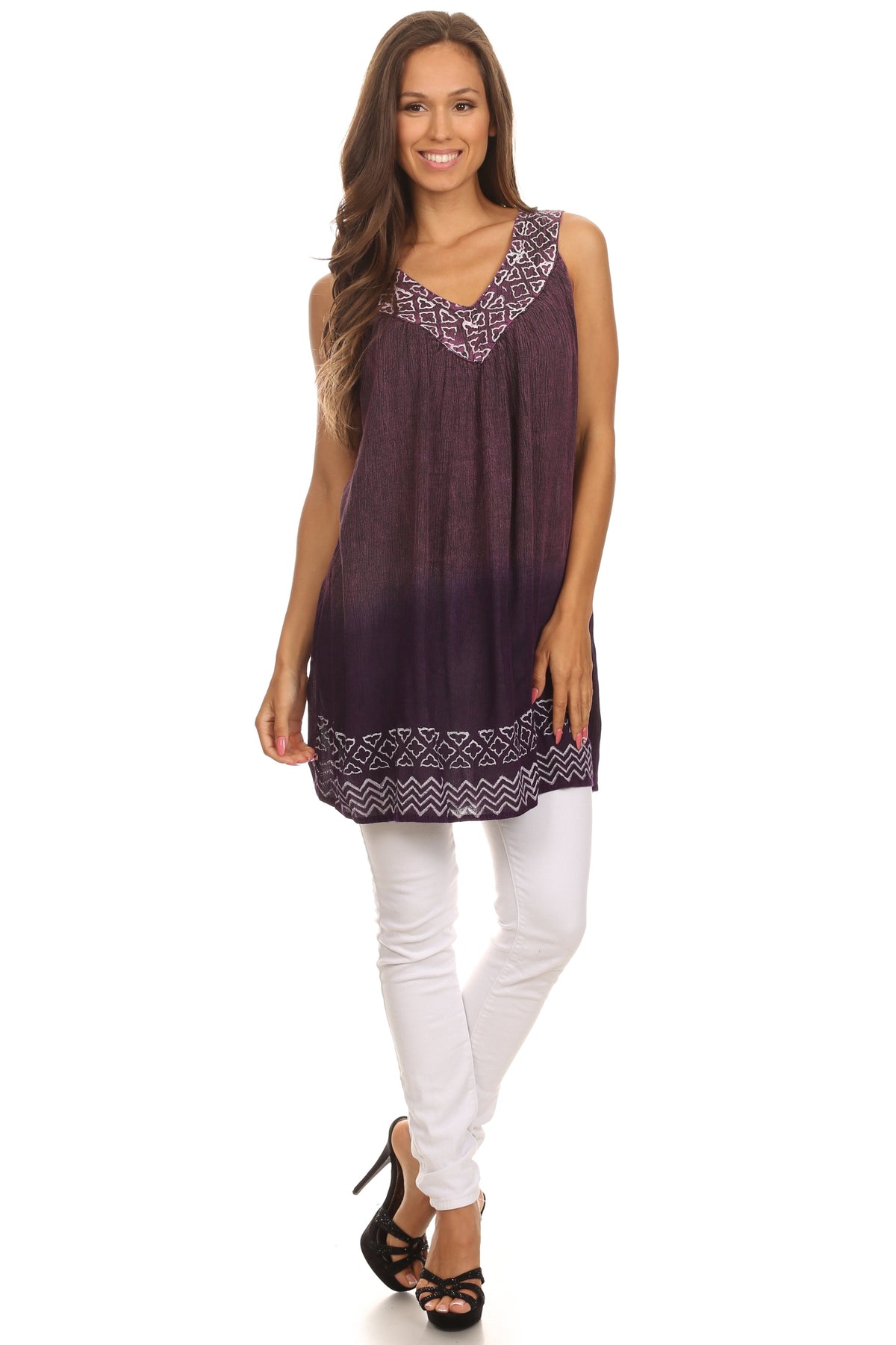 Sakkas Merida Ombre Relaxed Fit Sleeveless V-Neck Blouse
