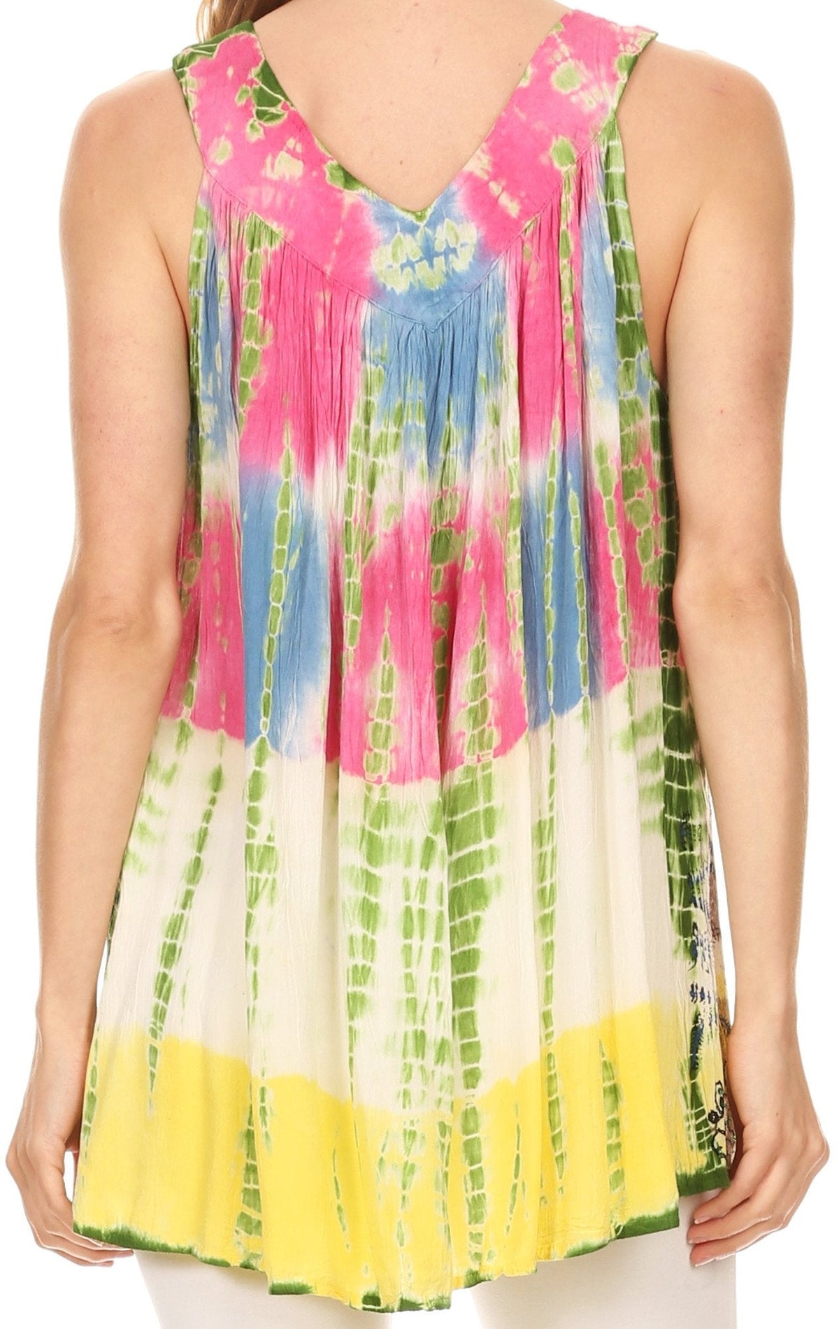 Sakkas Melanie Tie Dye Batik Tank with Sequins and Embroidery