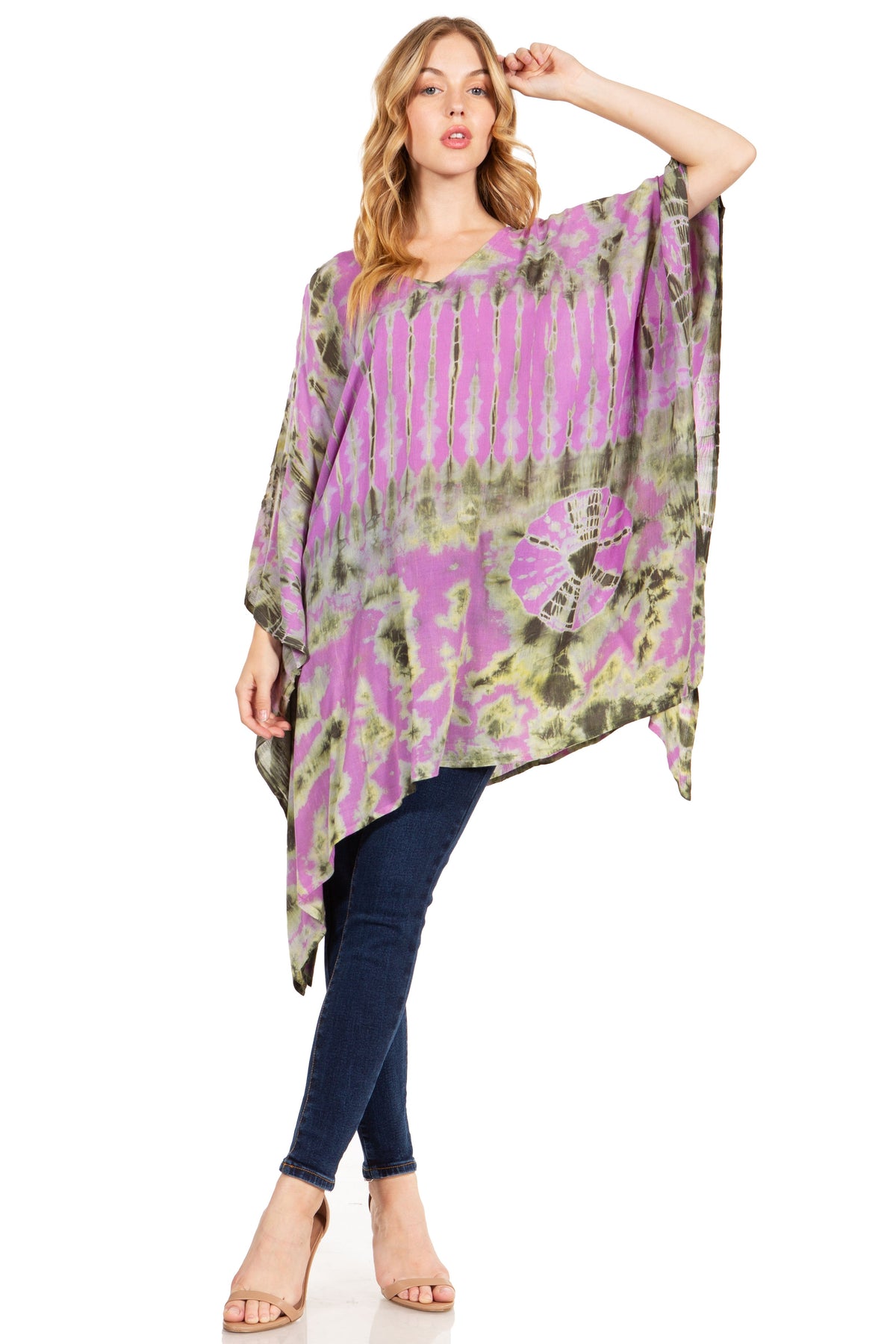 Sakkas Adalwin Desert Sun Lightweight Circle Ponch Tunic Top Blouse W / Embroidery