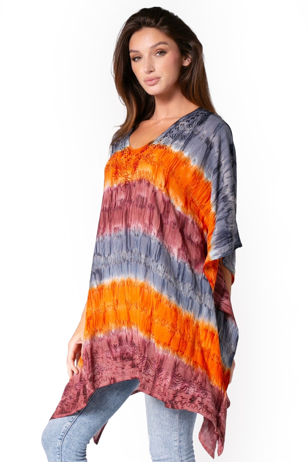 Sakkas Adalwin Desert Sun Lightweight Circle Ponch Tunic Top Blouse W / Embroidery