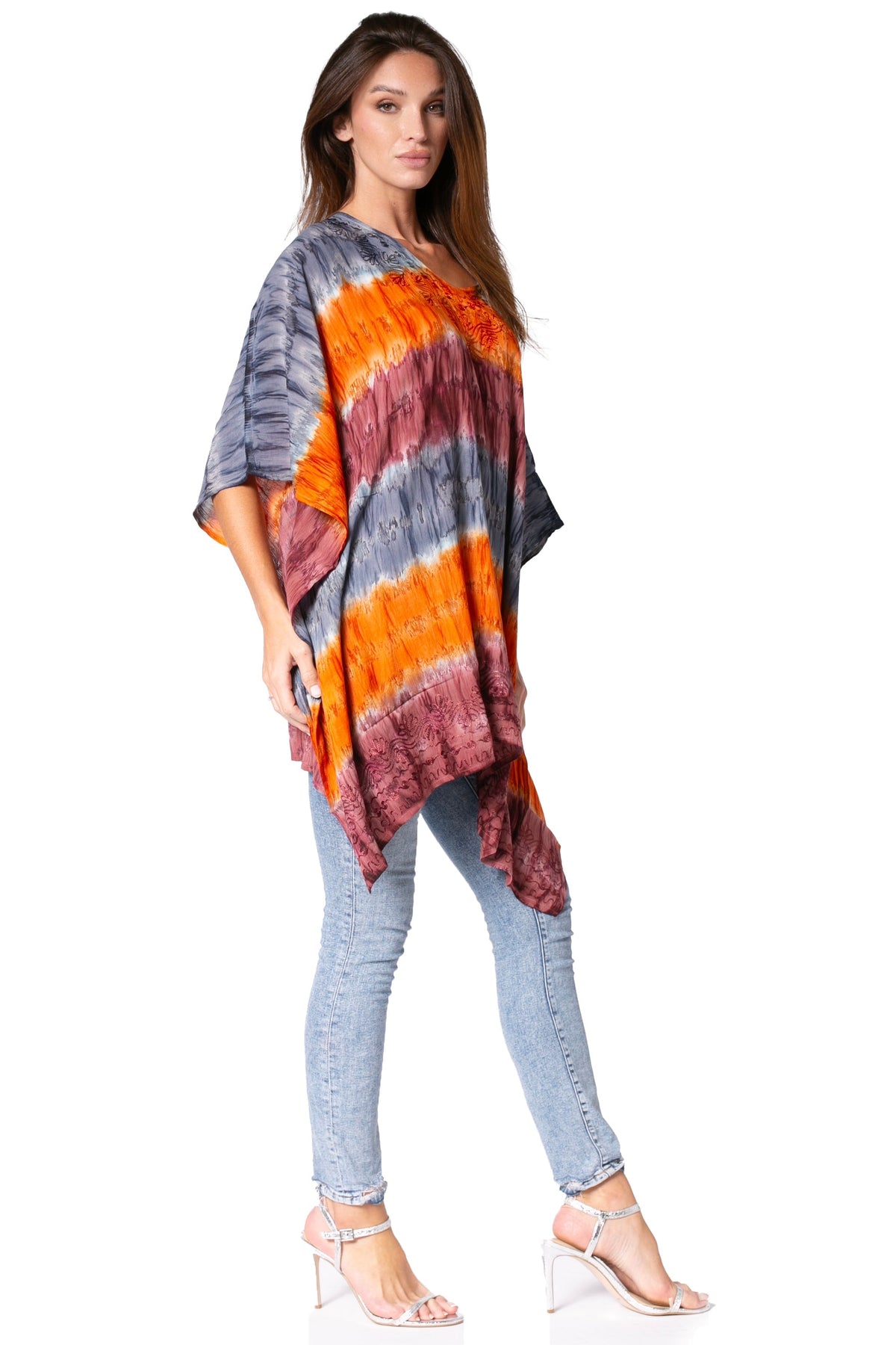 Sakkas Adalwin Desert Sun Lightweight Circle Ponch Tunic Top Blouse W / Embroidery