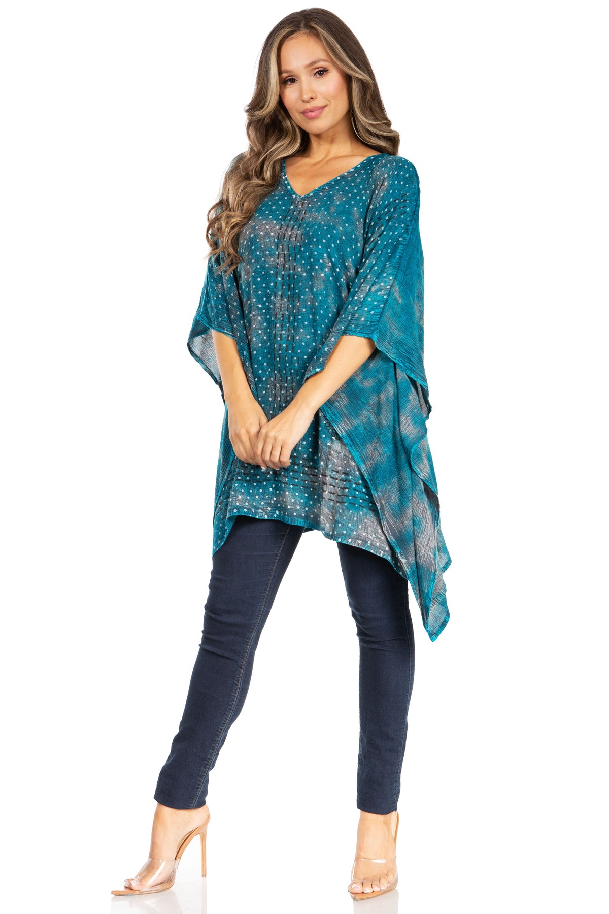 Sakkas Adalwin Third Tie Dye Desert Sun Circle Ponch Tunic Top Blouse W/Embroidery