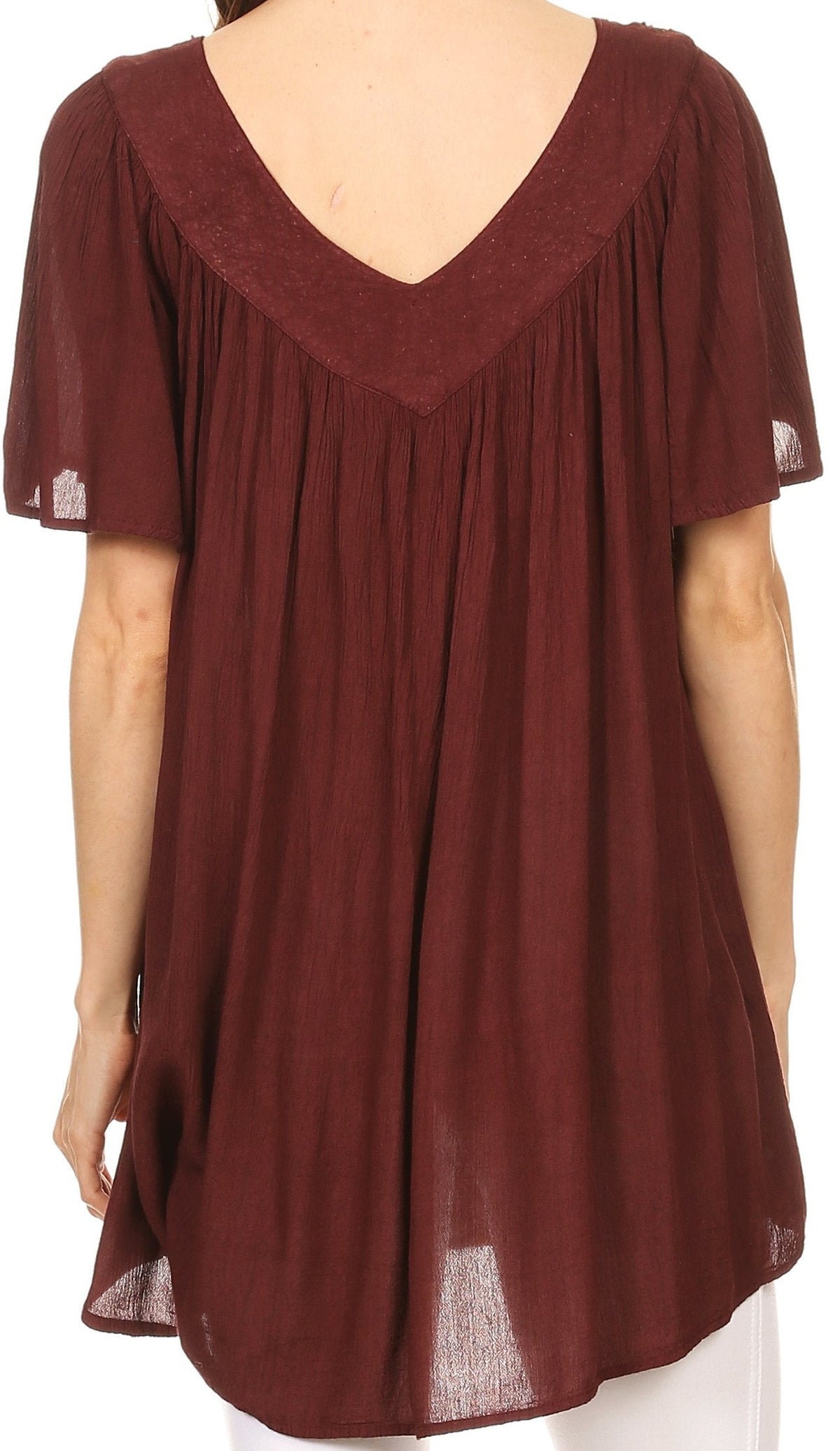 Sakkas Kyla Relaxed Fit Floral Sequin Embroidered V-neck Cap Sleeve Blouse / Top