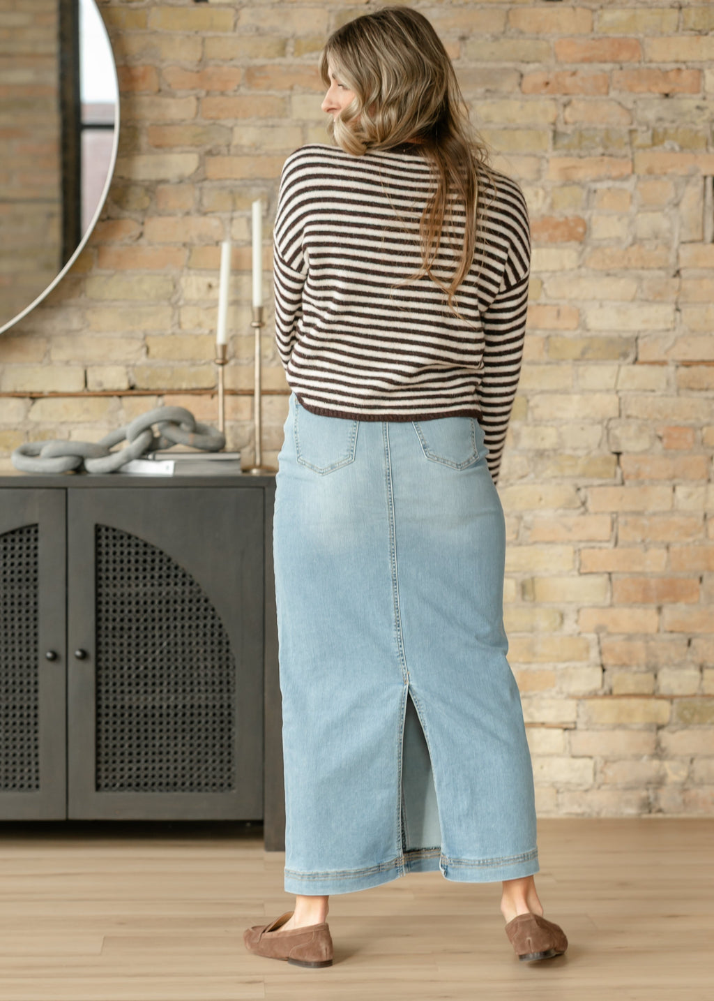 Bria Light Wash Denim Maxi Skirt