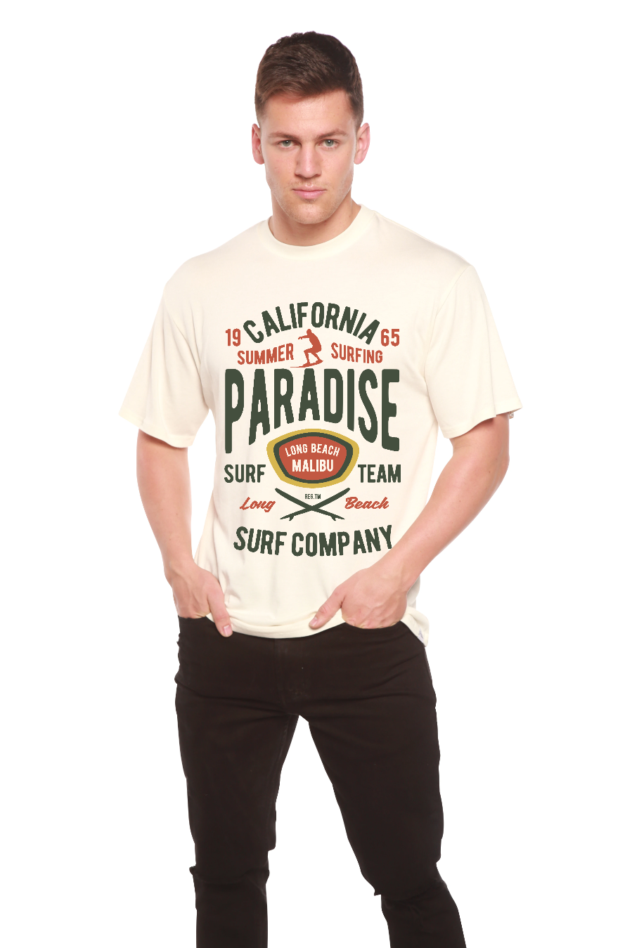 California Summer Surfing Men's Bamboo Viscose/Organic Cotton Short Sleeve Graphic T-Shirt