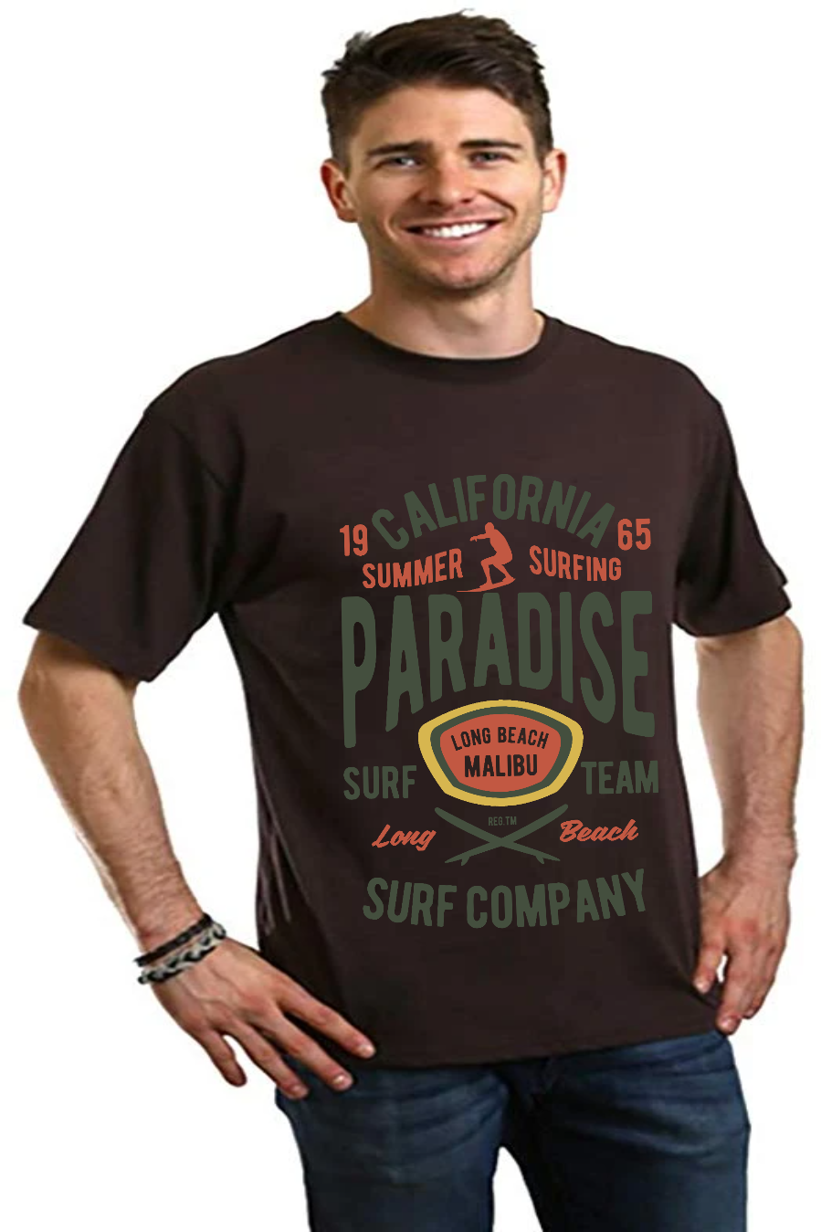 California Summer Surfing Men's Bamboo Viscose/Organic Cotton Short Sleeve Graphic T-Shirt