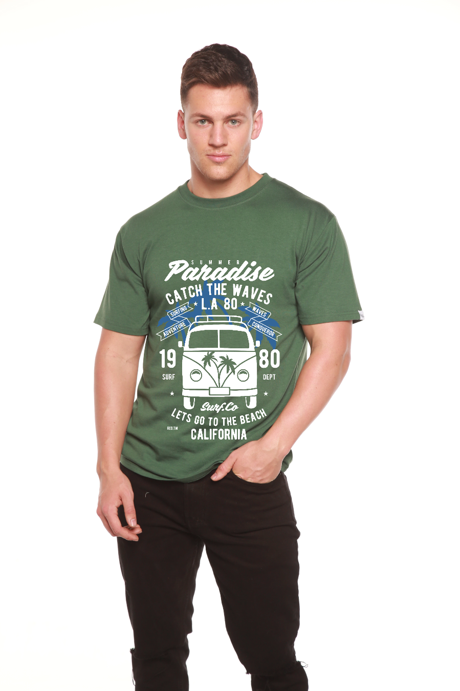 Catch The Waves Men's Bamboo Viscose/Organic Cotton Short Sleeve Graphic T-Shirt