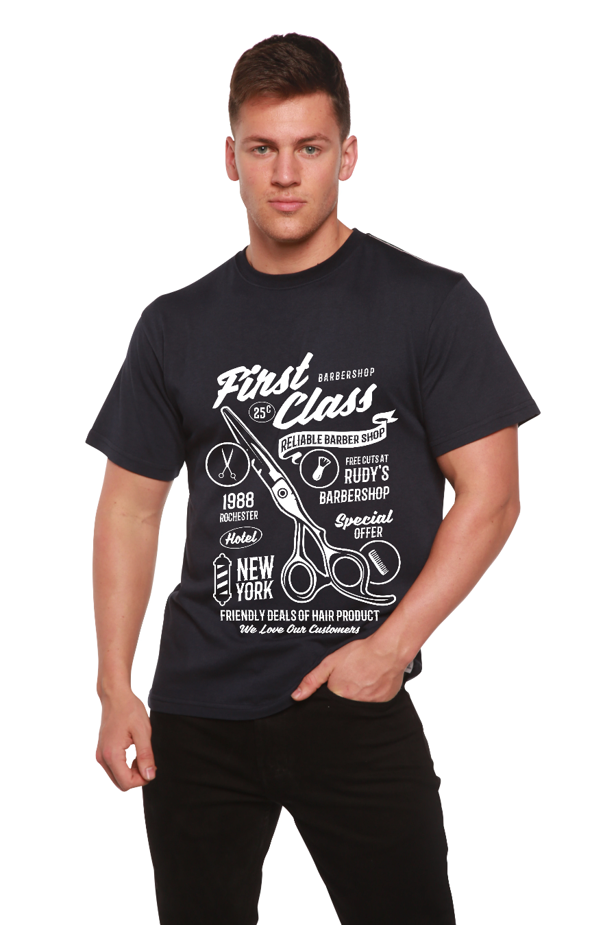 First Class Barber Men's Bamboo Viscose/Organic Cotton Short Sleeve Graphic T-Shirt