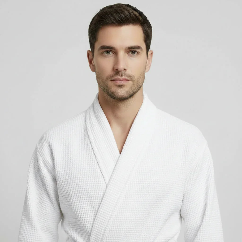Waffle Spa Bathrobe for Men -  Absorbent, Lightweight