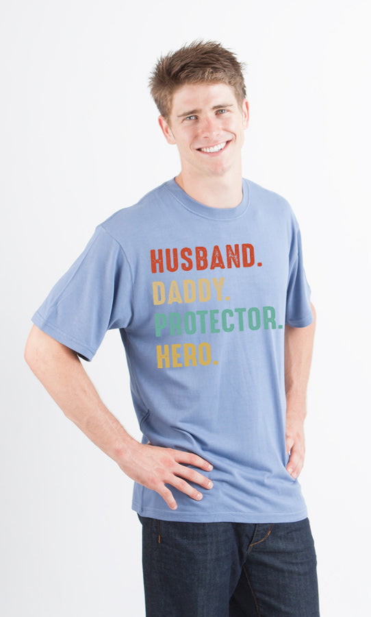 Husband, Daddy, Protector, Hero Men's Bamboo Viscose/Organic Cotton Short Sleeve Graphic T-Shirt