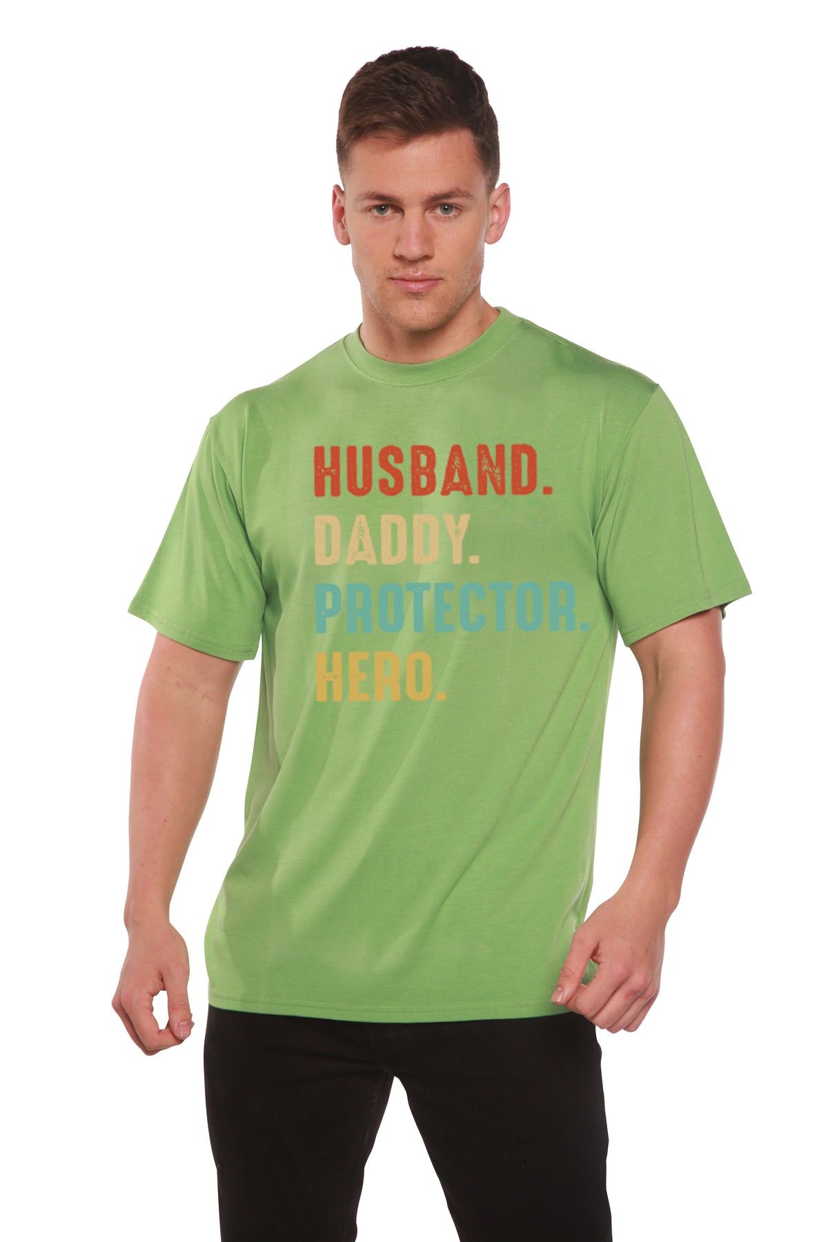 Husband, Daddy, Protector, Hero Men's Bamboo Viscose/Organic Cotton Short Sleeve Graphic T-Shirt