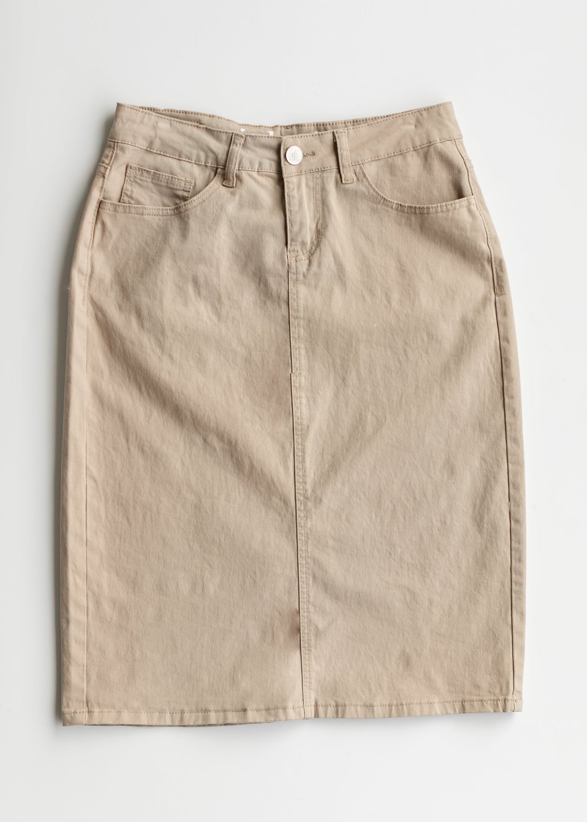 Remi Simply Taupe Denim Midi Skirt